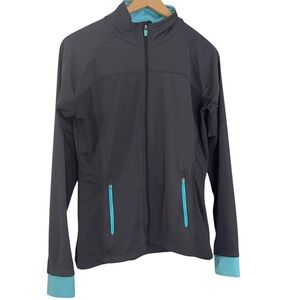 Athleta Floral Dipsea Grey and Blue Full Zip Running Jacket Size Medium